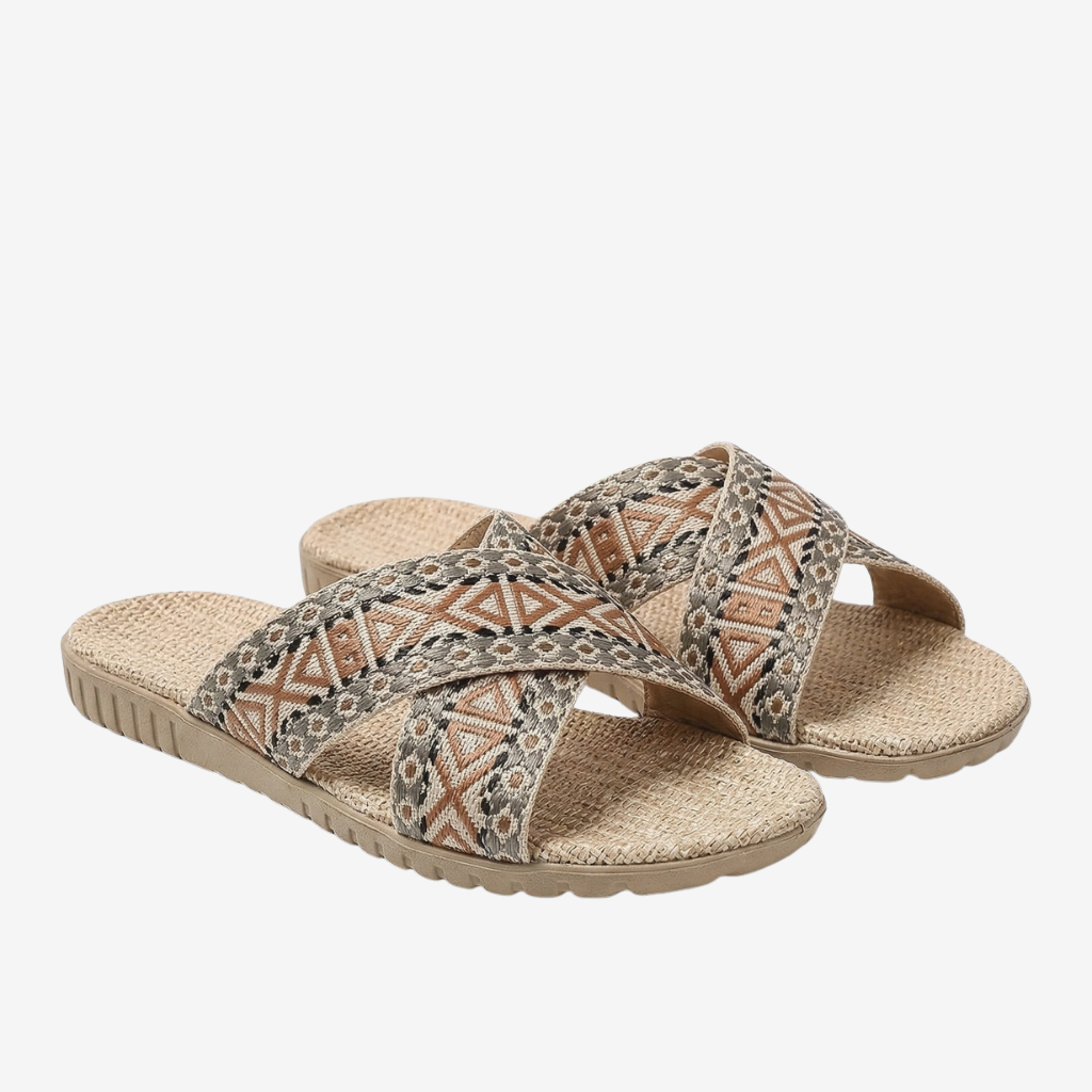 NOMU | Women’s Patterned Cross Strap Slide Sandals