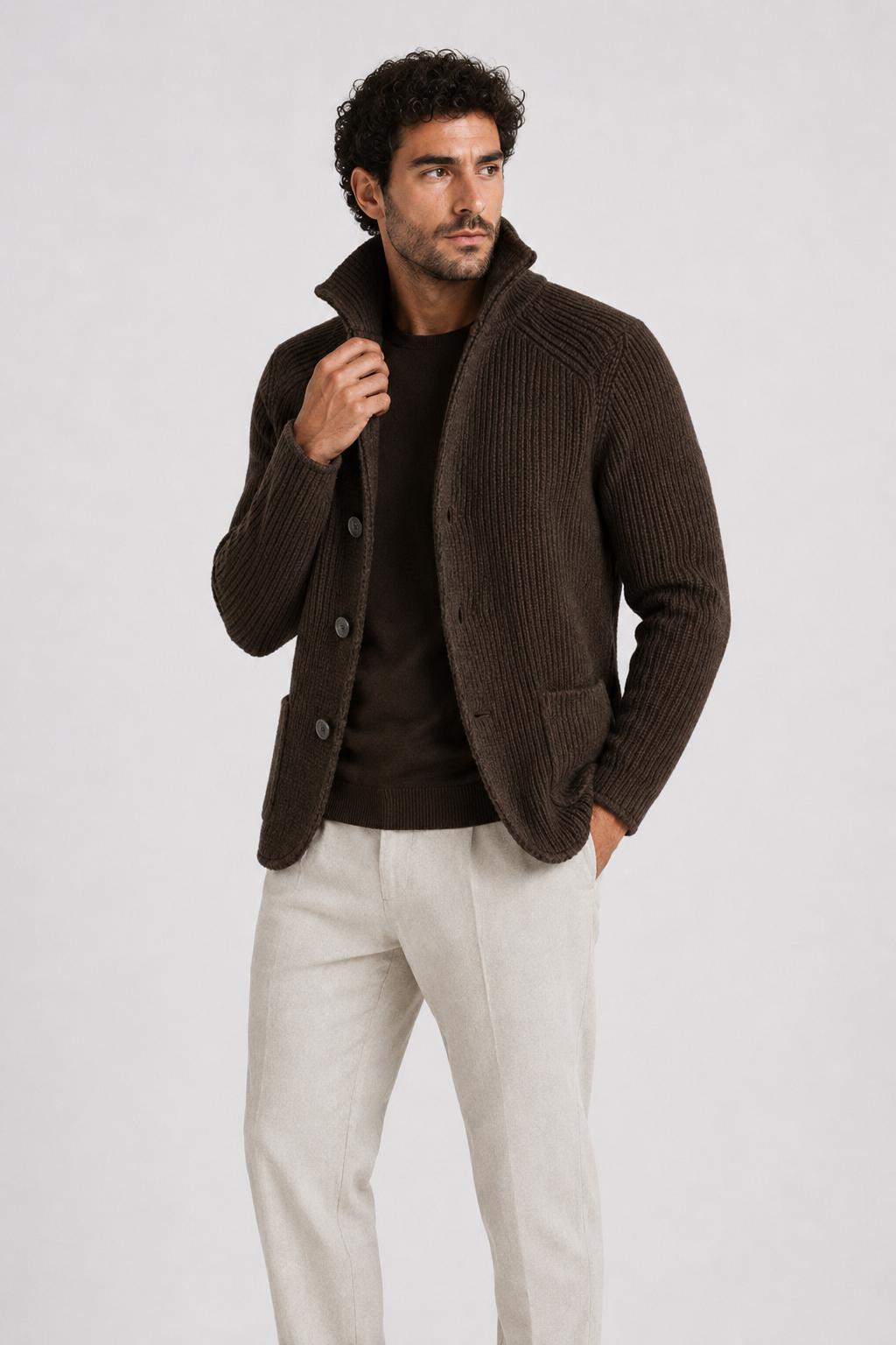 NOMU | Men's Textured Knit Blazer Cardigan – Smart Casual Button-Up Sweater Jacket