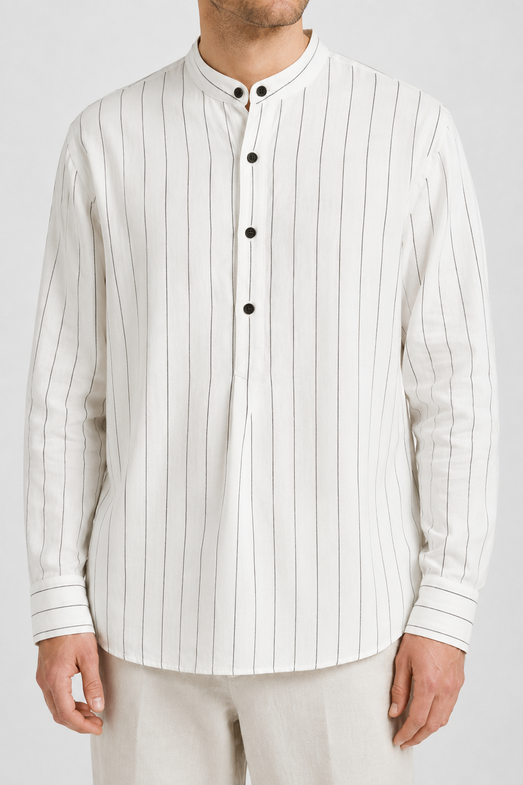 NOMU | Men's Striped Mandarin Collar Shirt – Long Sleeve Smart Casual Design