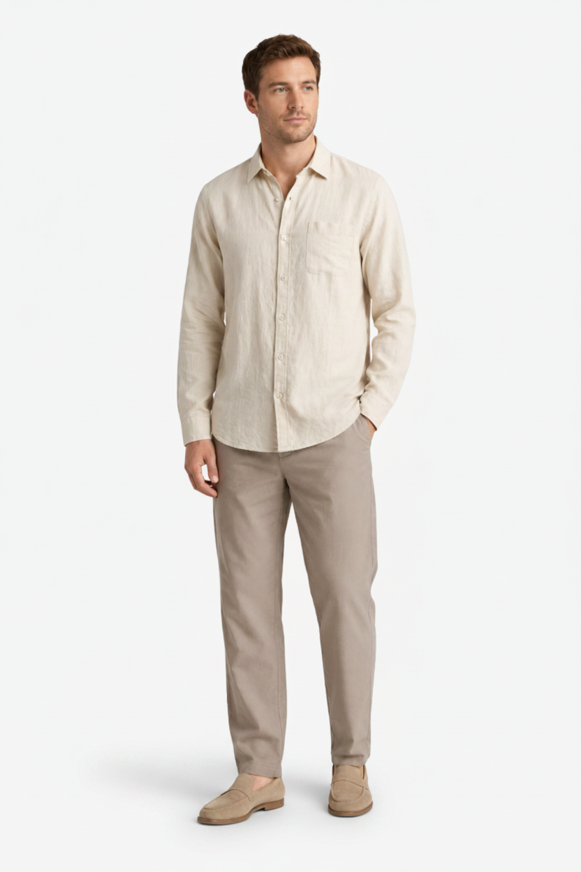 NOMU | Men's Linen Blend Button Down Shirt – Casual Long Sleeve Minimalist Top