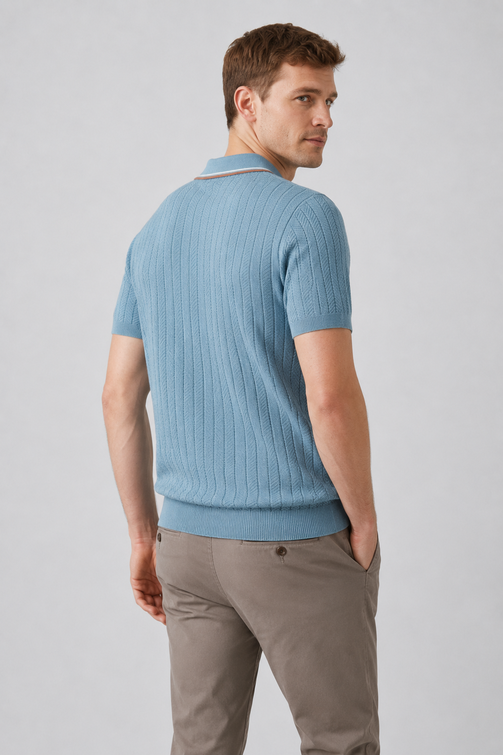 NOMU | Men's Textured Knit Polo Shirt – Smart Casual Short Sleeve Sweater Polo