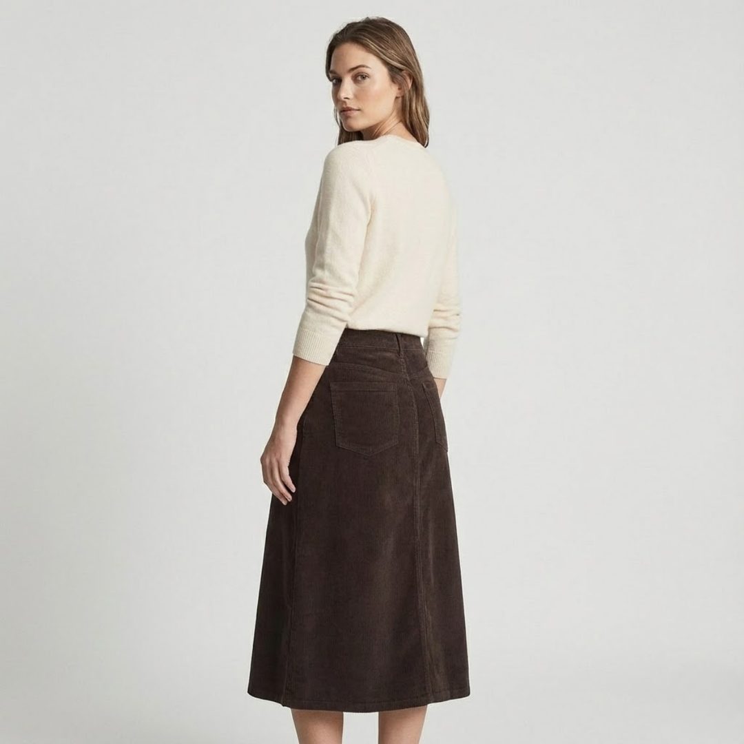 NOMU | Women's Corduroy Midi Skirt – High Waisted Straight Pencil Skirt