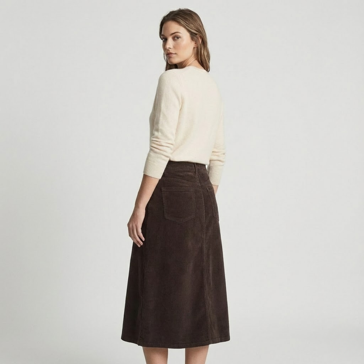 NOMU | Women's Corduroy Midi Skirt – High Waisted Straight Pencil Skirt
