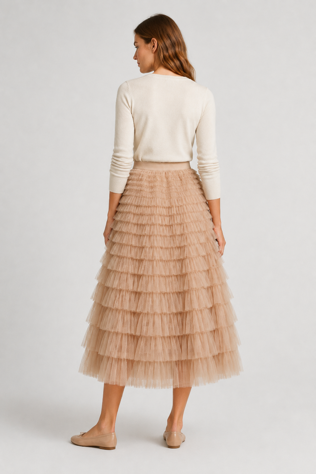 NOMU | Women’s Layered Ruffle Tulle Midi Skirt