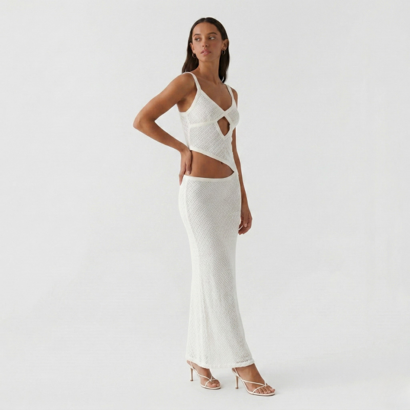 NOMU | Women's Cut-Out Maxi Dress – Sleeveless Crisscross Knit Bodycon Design