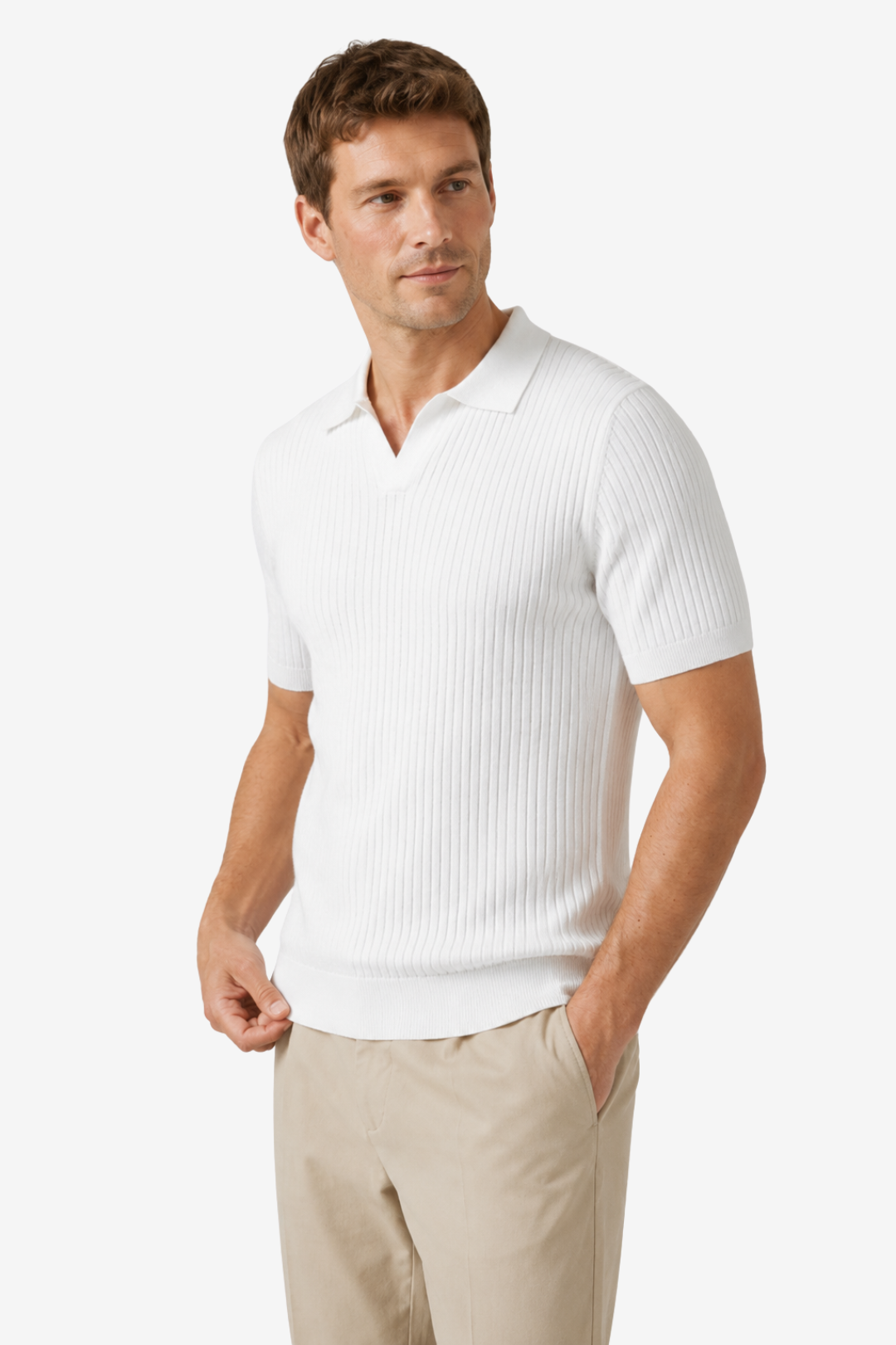 NOMU | Men's Ribbed Knit Polo Shirt – Modern Smart Casual Short Sleeve Top