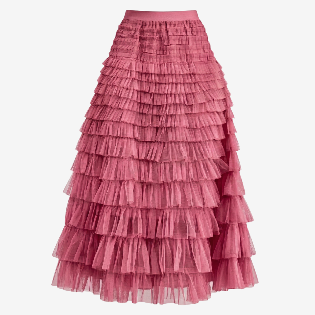 NOMU | Women’s Layered Ruffle Tulle Midi Skirt