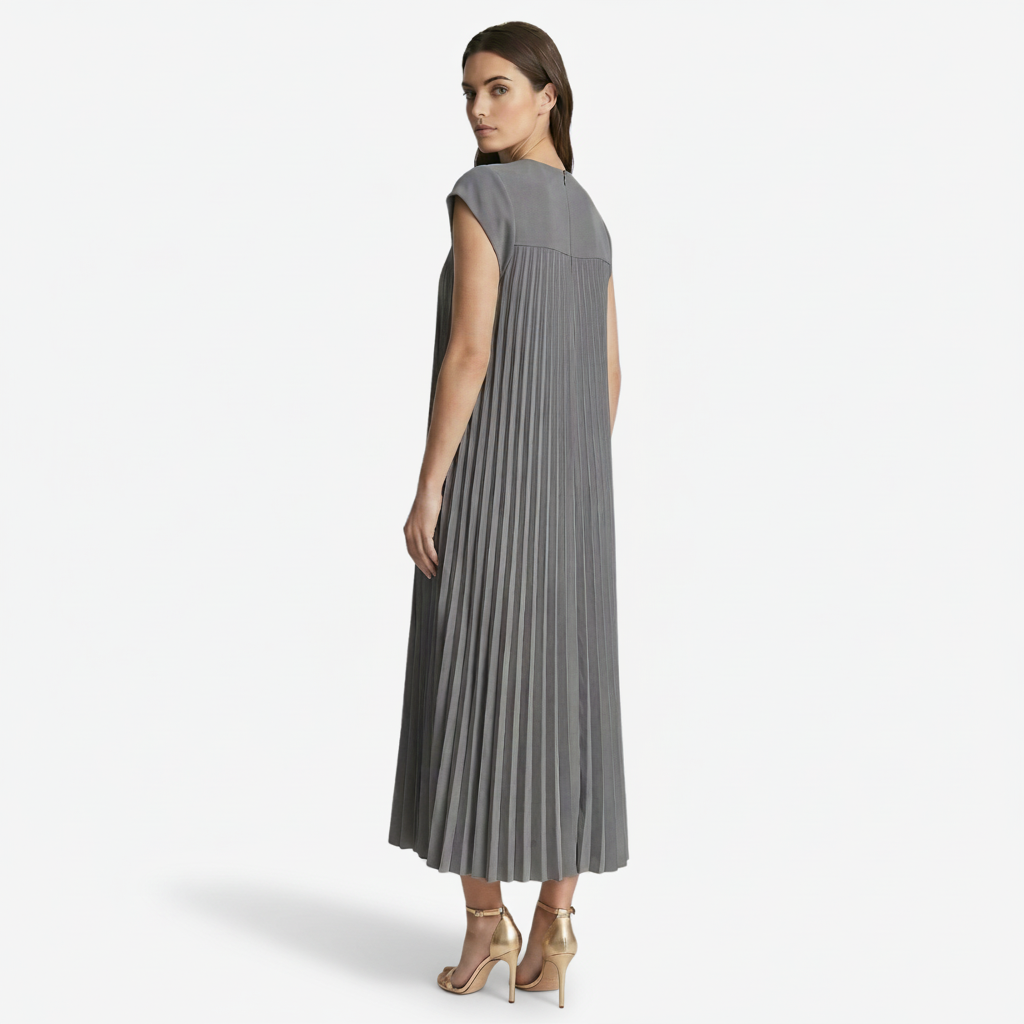 NOMU | Women's Pleated Cap Sleeve Maxi Dress – Elegant Flowing Midi Evening Dress