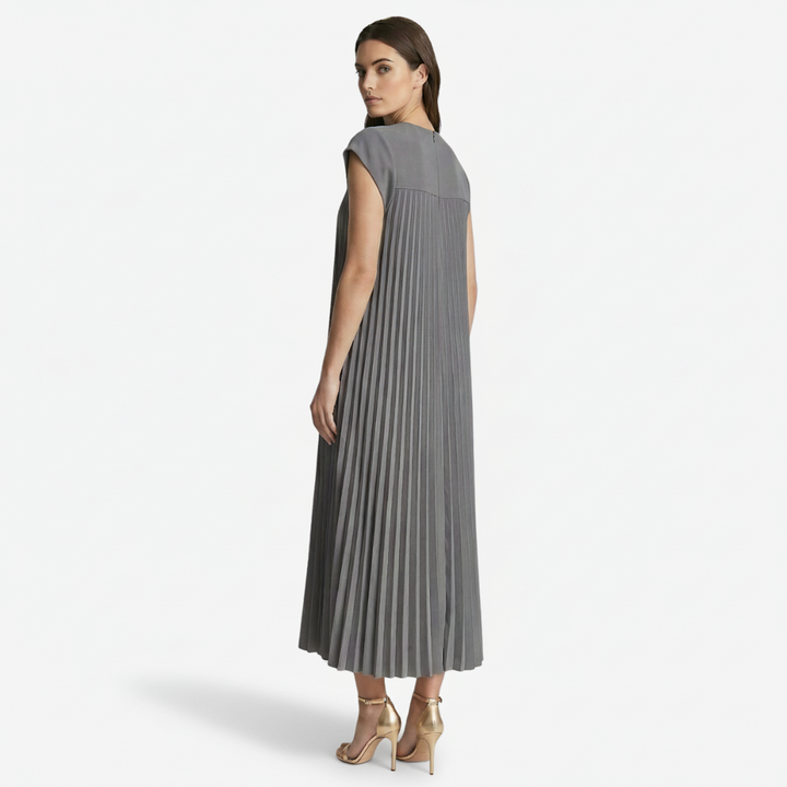 NOMU | Women's Pleated Cap Sleeve Maxi Dress – Elegant Flowing Midi Evening Dress