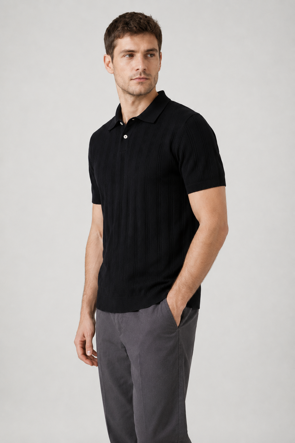 NOMU | Men's Textured Knit Polo Shirt – Slim Fit Smart Casual Short Sleeve Top