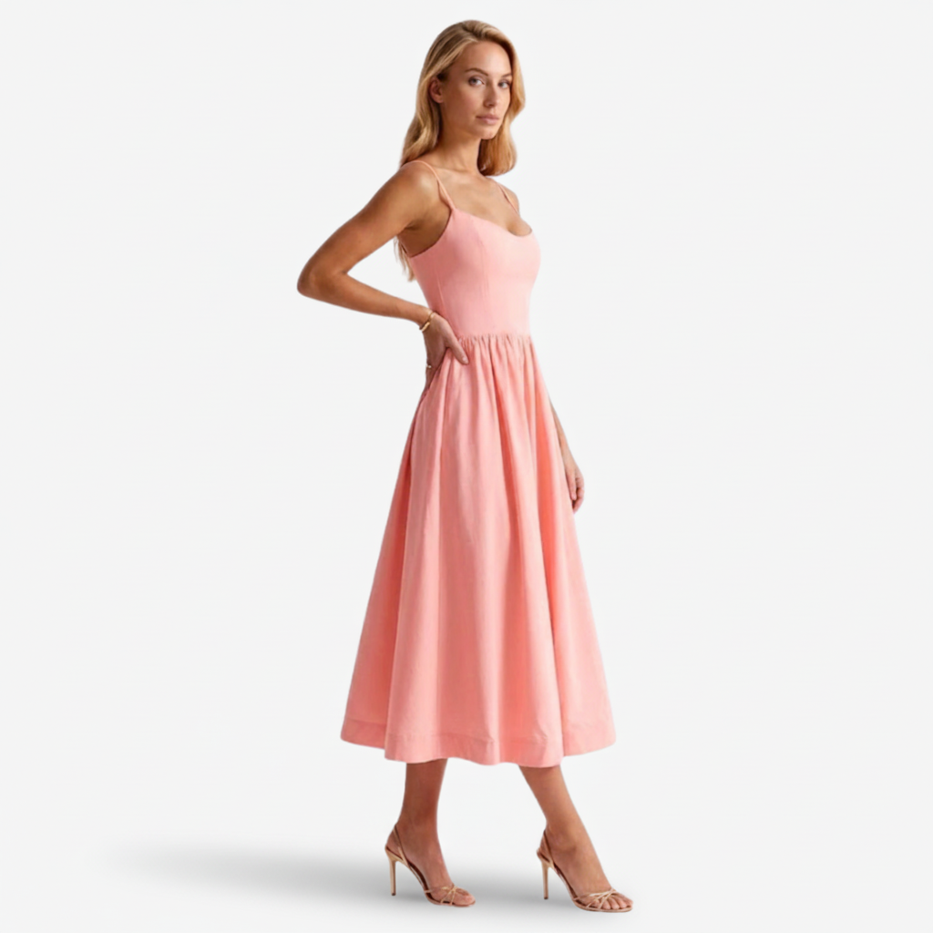 NOMU | Women's Sleeveless Midi Dress – Spaghetti Strap Flowy A-Line Design
