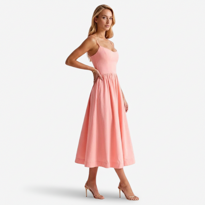 NOMU | Women's Sleeveless Midi Dress – Spaghetti Strap Flowy A-Line Design