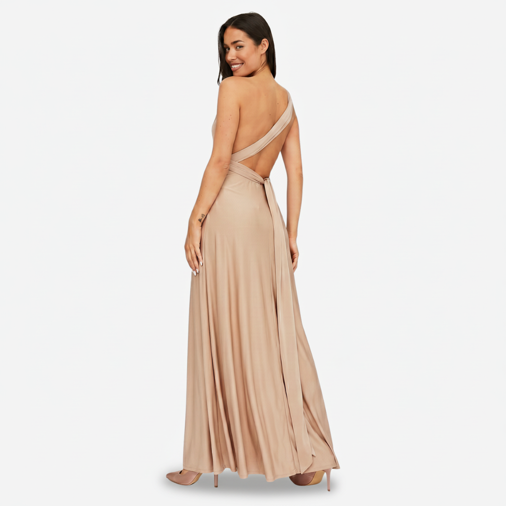 NOMU | Women's One Shoulder Maxi Dress – Sleeveless Draped Waist Relaxed Fit Design
