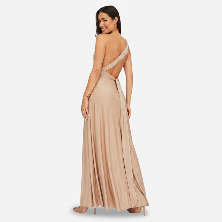 NOMU | Women's One Shoulder Maxi Dress – Sleeveless Draped Waist Relaxed Fit Design