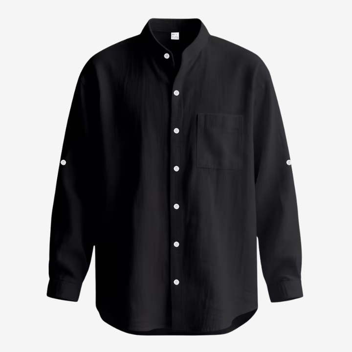 NOMU | Men's Cotton Linen Shirt – Long Sleeve Mandarin Collar Design