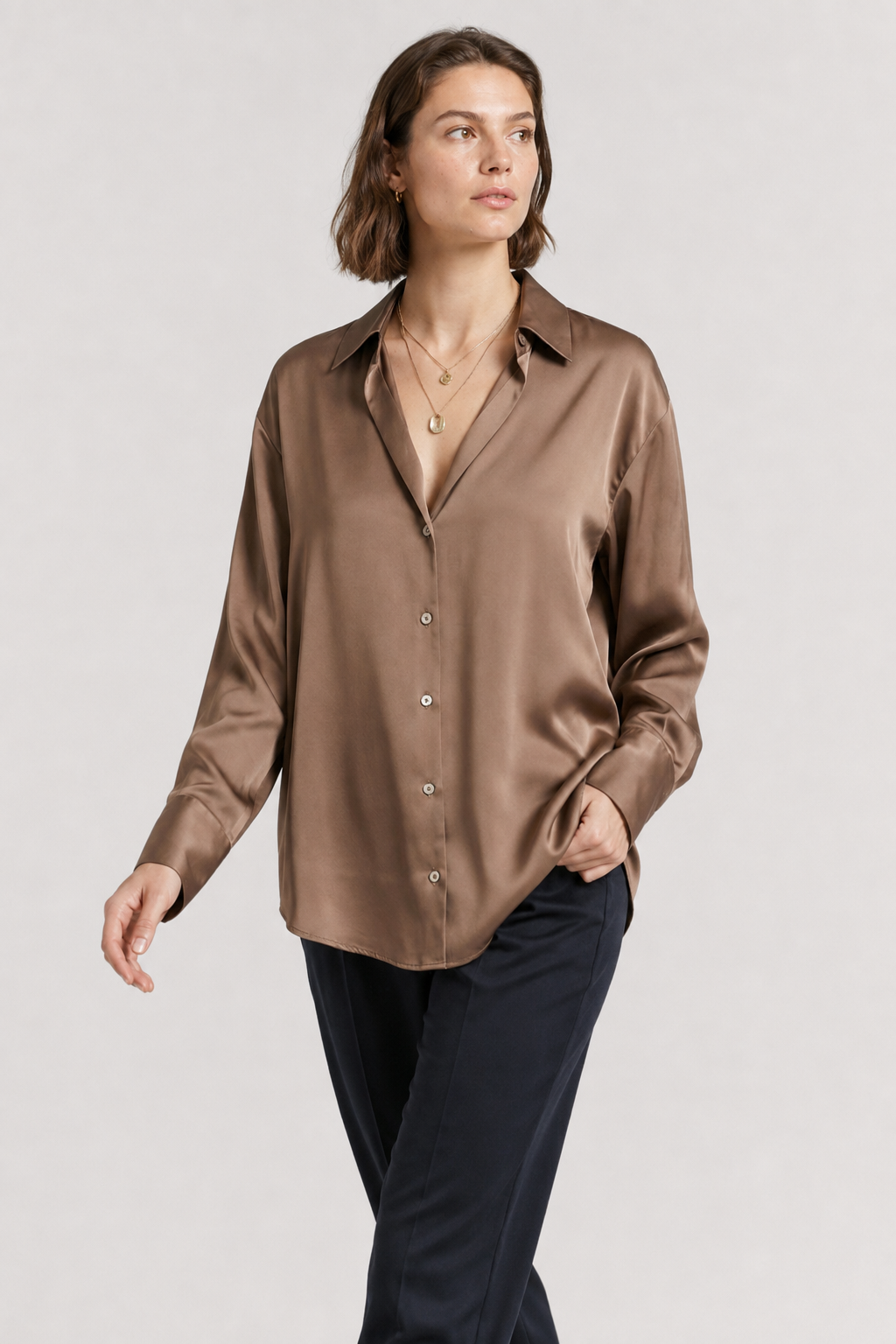 NOMU | Women’s Long Sleeve Button-Up Satin Blouse