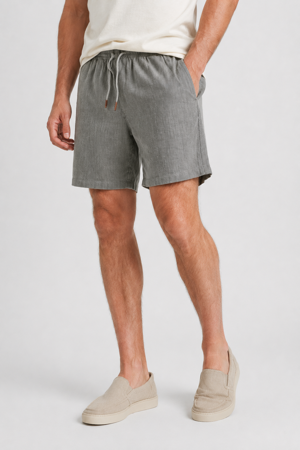 NOMU | Men's Linen Blend Shorts – Drawstring Elastic Waist Casual Design