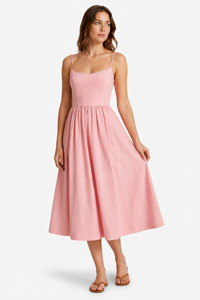 NOMU | Women's Sleeveless Square Neck Midi Dress – Elegant A-Line Casual Party Dress