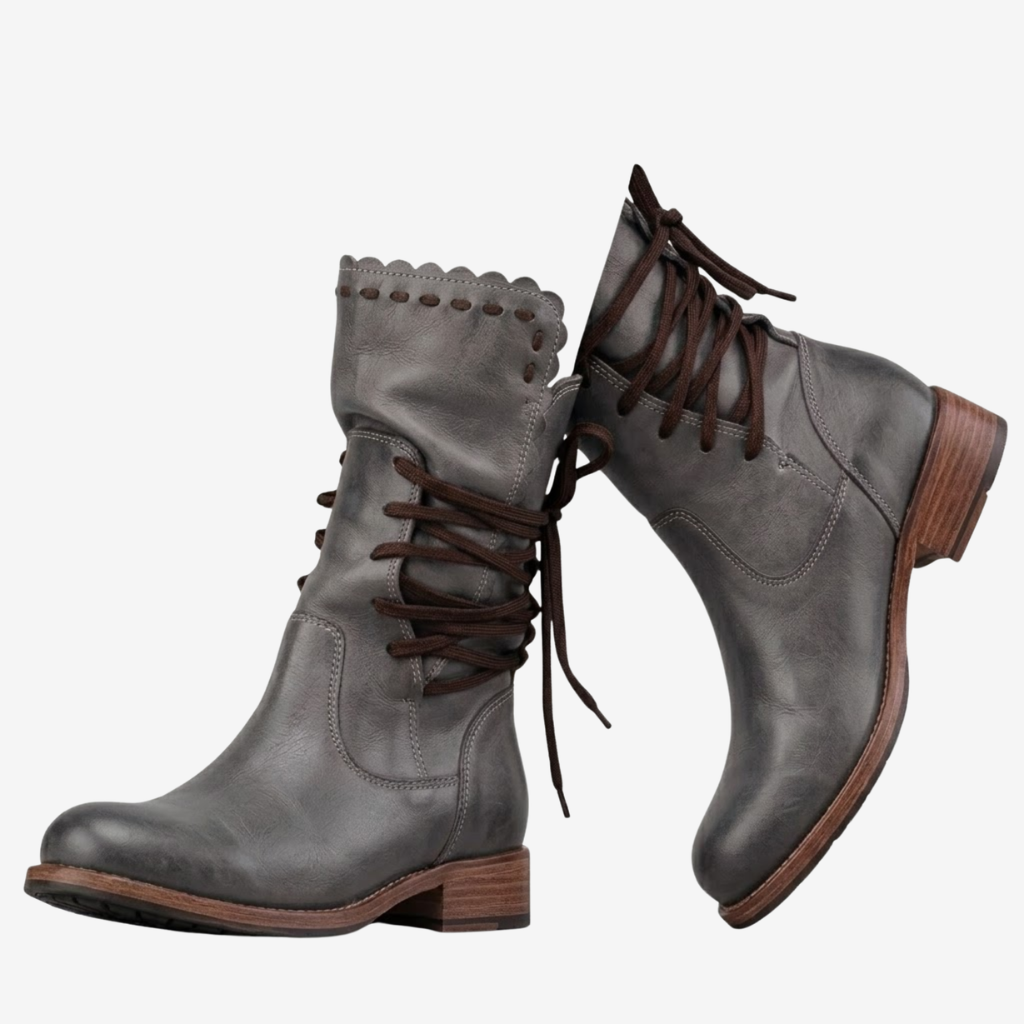 NOMU | Women's Vintage Leather Lace-Up Ankle Boots – Cozy Knit Trim Casual Boots