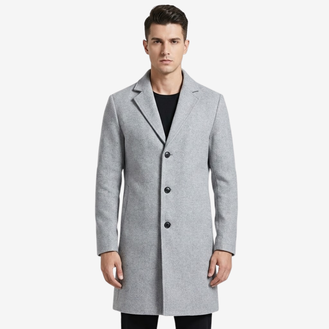 NOMU | Men's Classic Wool Blend Overcoat – Tailored Single-Breasted Coat