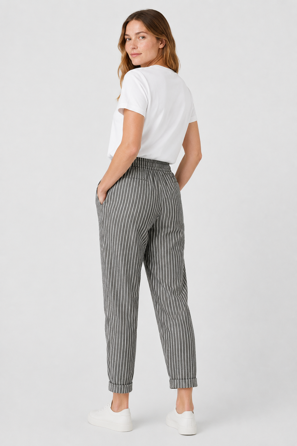 NOMU | Women's Striped Drawstring Pants – Relaxed Fit Casual Ankle Trousers