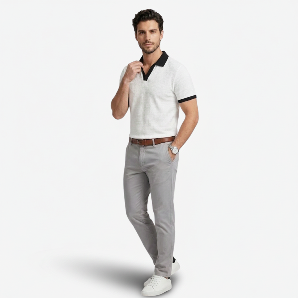 NOMU | Men's Textured Polo Shirt – Contrast Collar Casual Design
