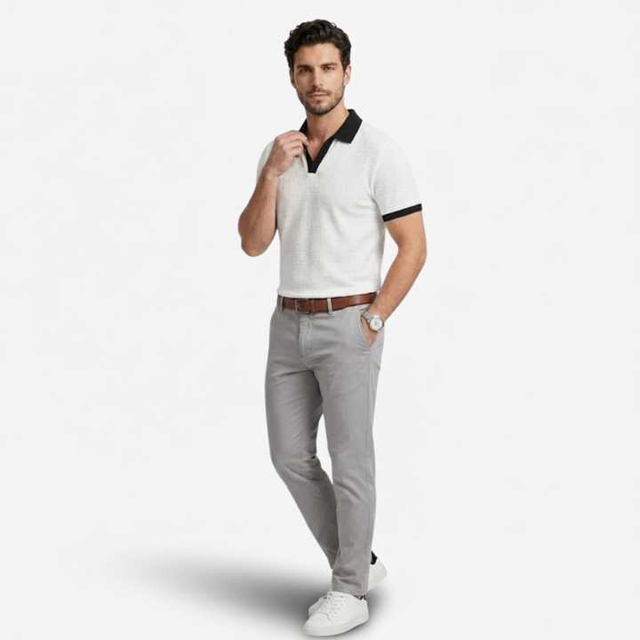 NOMU | Men's Textured Polo Shirt – Contrast Collar Casual Design