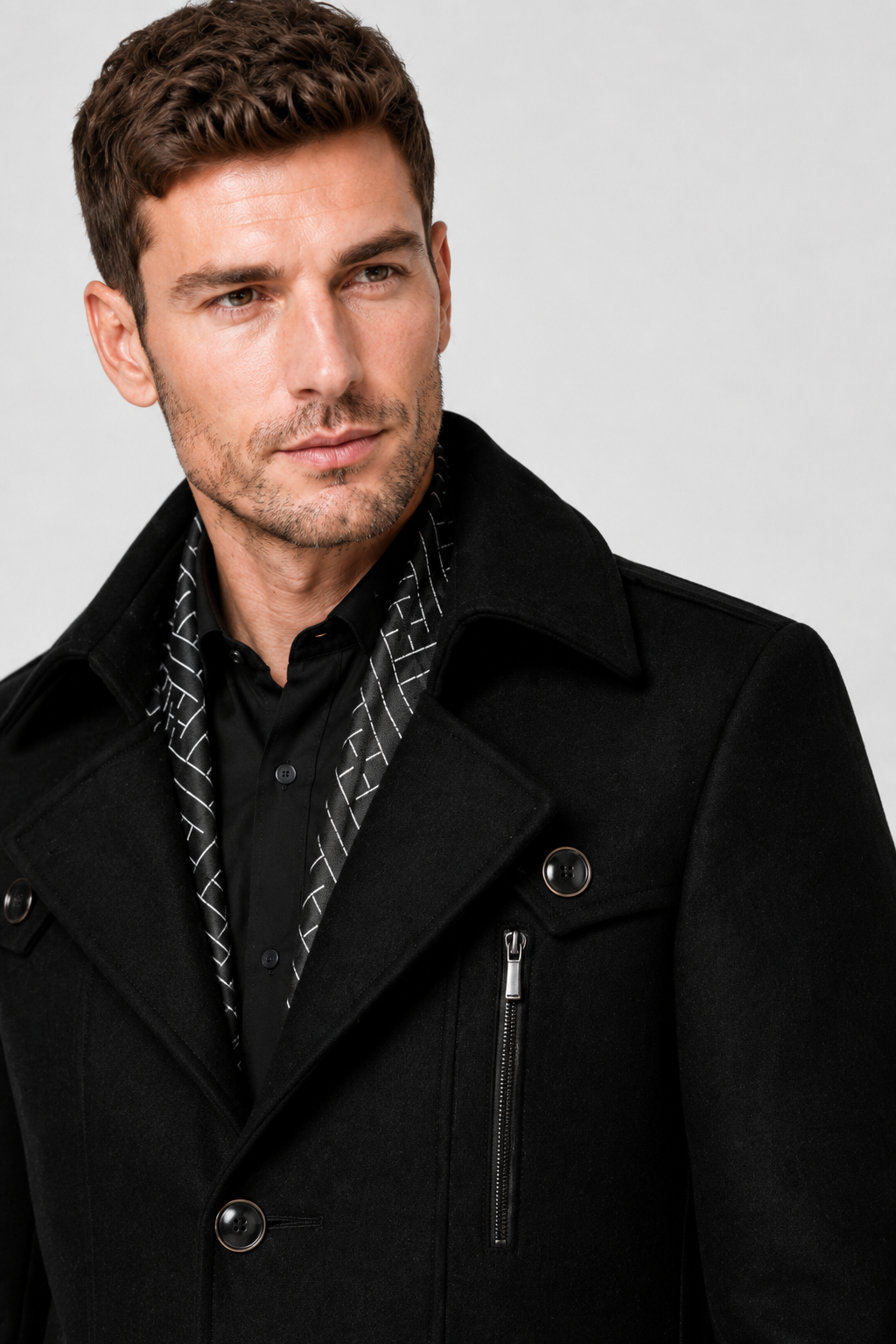 NOMU | Men's Wool Blend Military Overcoat – Tailored Button Front Coat