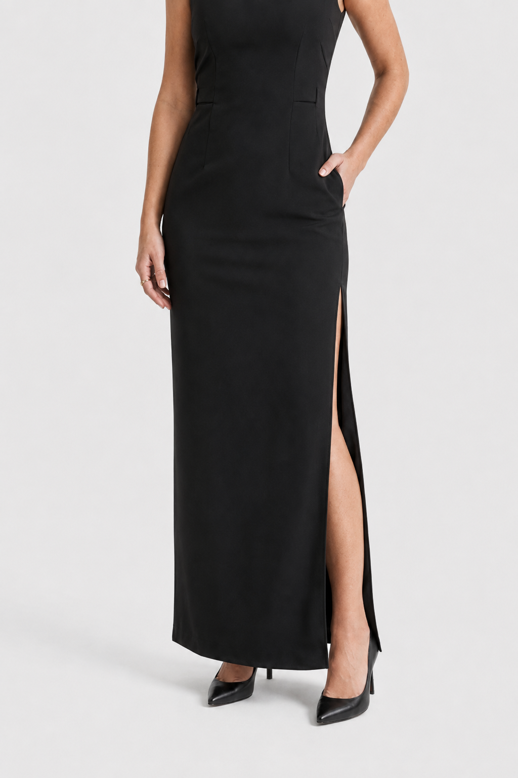 NOMU | Women's Bodycon Maxi Dress – Sleeveless Side Slit Fitted Design