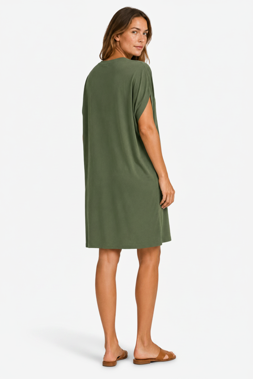 NOMU | Women's Casual V-Neck Loose Mini Dress – Comfortable Short Sleeve Everyday Dress