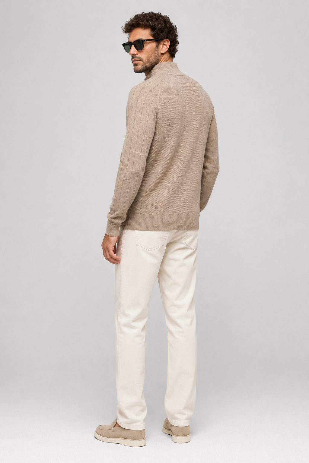 NOMU | Men's Zip-Up Knit Sweater Jacket – Textured Stand Collar Cardigan