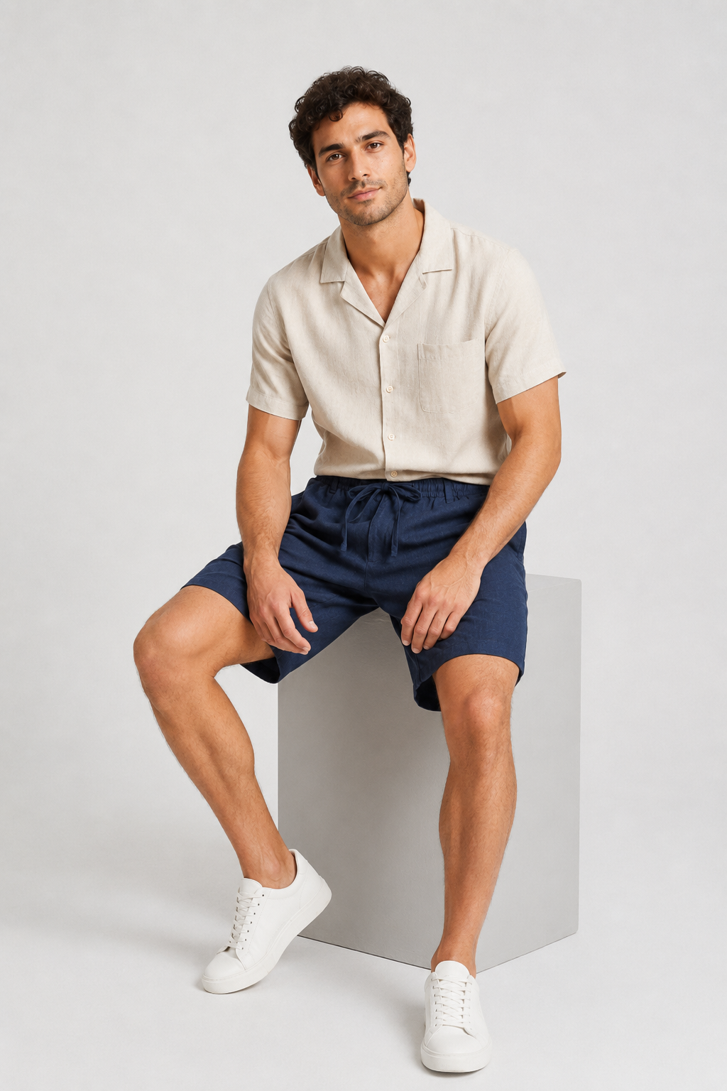 NOMU | Men's Linen Blend Drawstring Shorts – Relaxed Fit Casual Summer Shorts