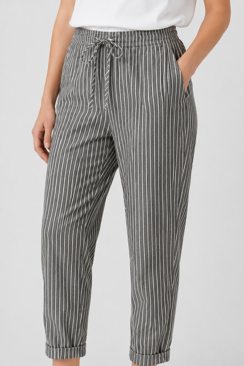 NOMU | Women's Striped Drawstring Pants – Relaxed Fit Casual Ankle Trousers