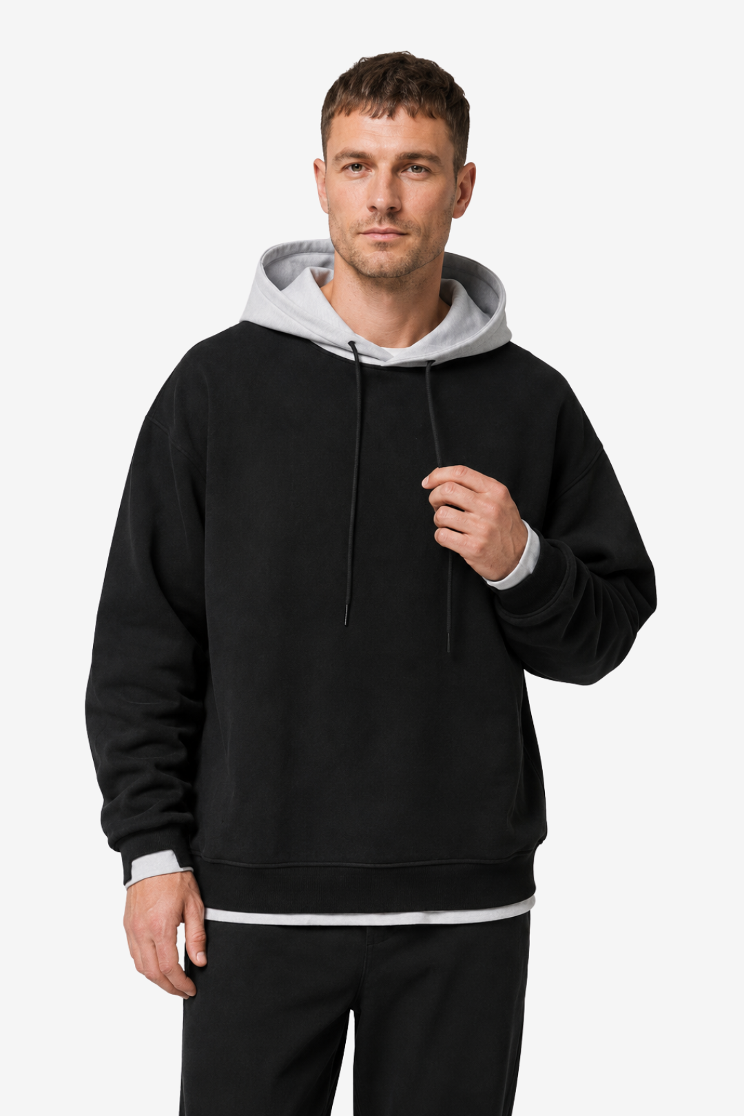 NOMU | Men's Layered Hoodie – Contrast Hood Relaxed Pullover Design