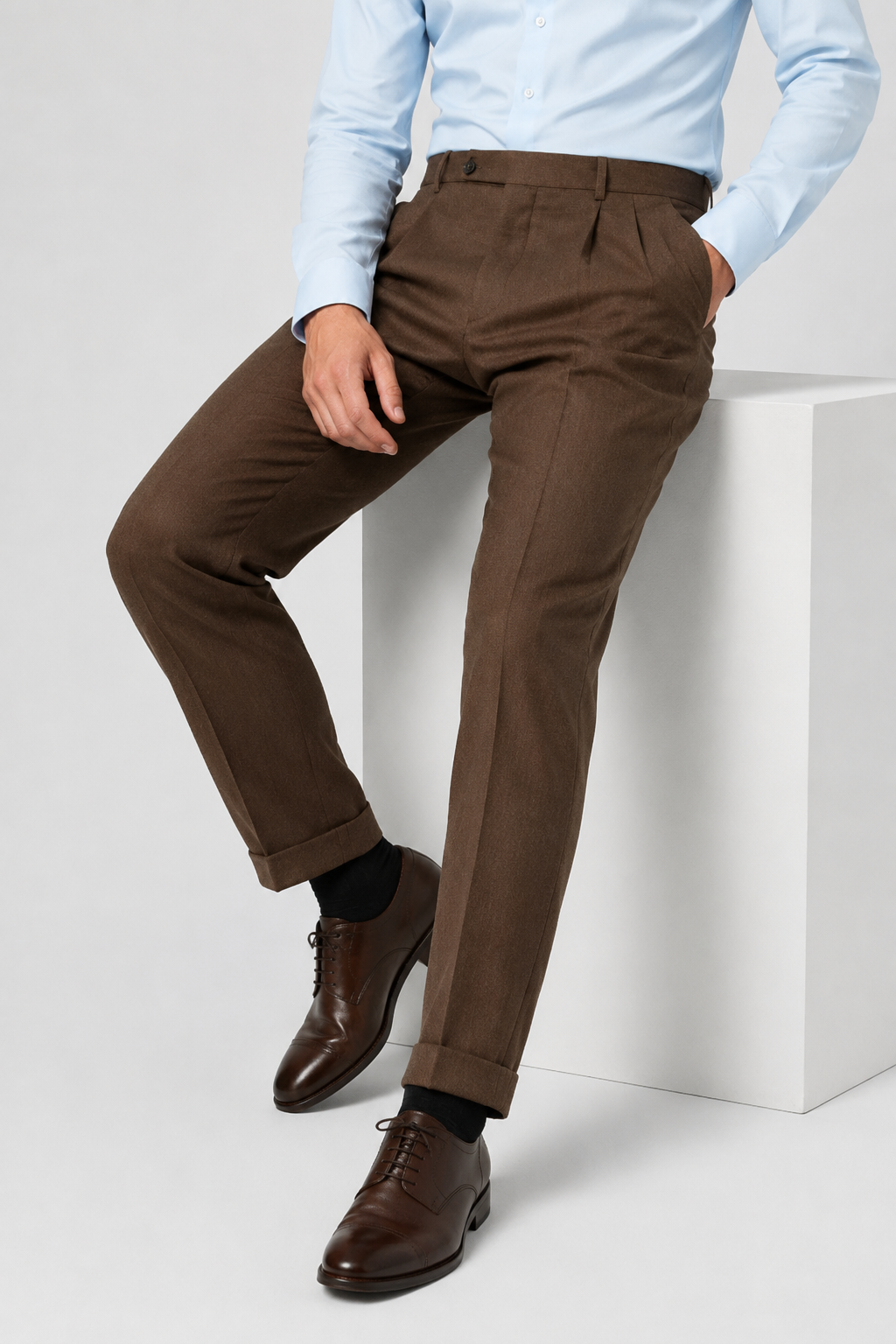 NOMU | Men's Tailored Pleated Ankle Trousers – Modern Slim Fit Dress Pants