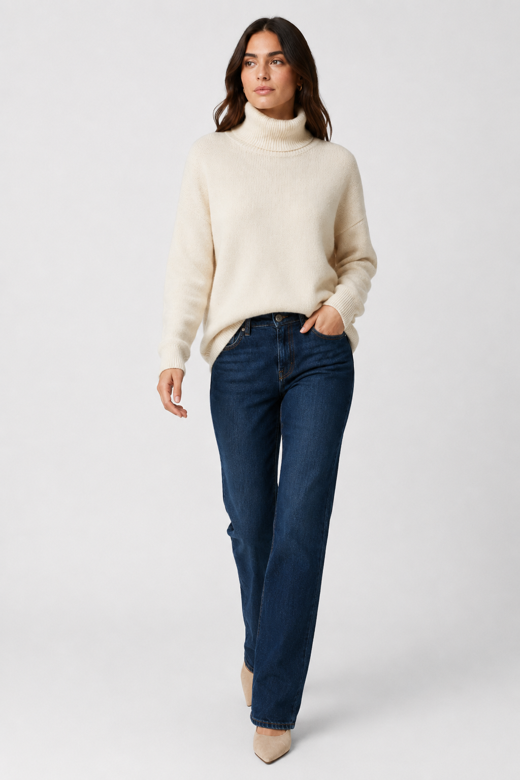 NOMU | Women's Oversized Turtleneck Sweater – Soft Relaxed Knit Pullover