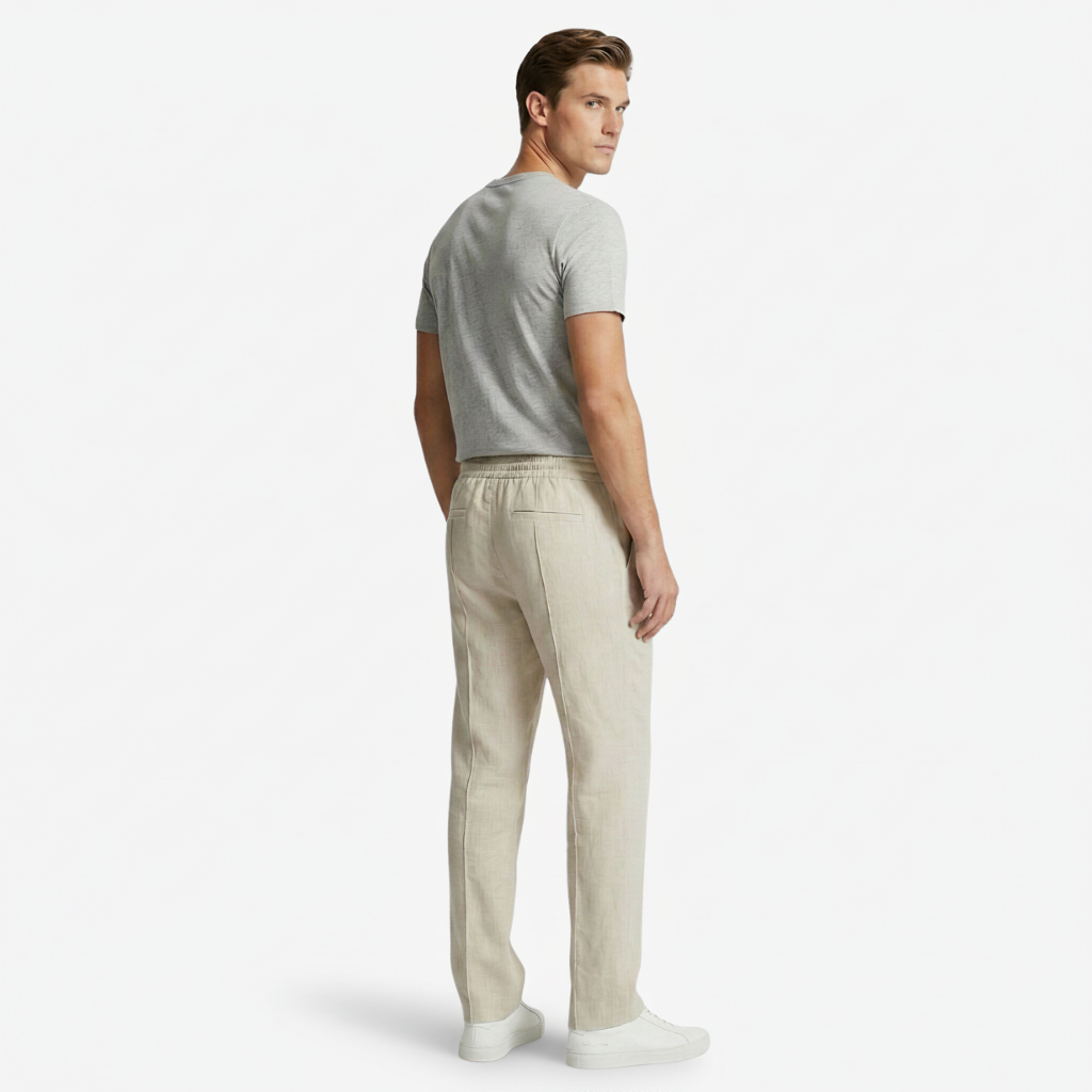 NOMU | Men's Linen Blend Pants – Elastic Drawstring Straight Leg Design