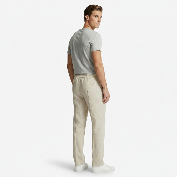 NOMU | Men's Linen Blend Pants – Elastic Drawstring Straight Leg Design