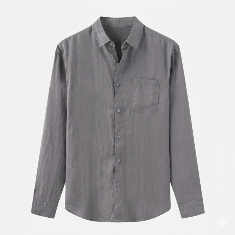 NOMU | Men's Linen Blend Button Down Shirt – Casual Long Sleeve Minimalist Top