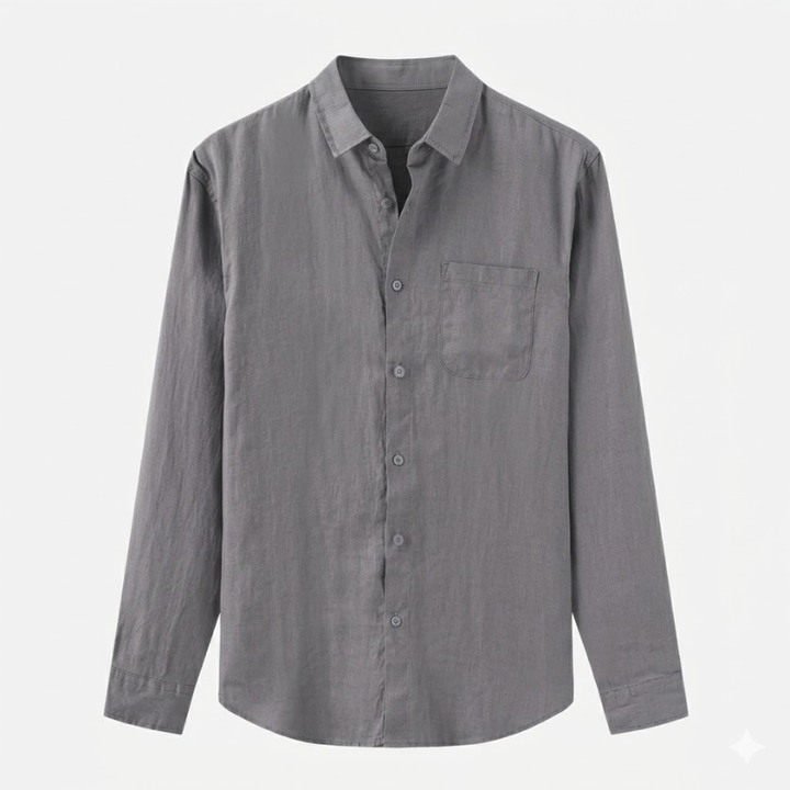 NOMU | Men's Linen Blend Button Down Shirt – Casual Long Sleeve Minimalist Top