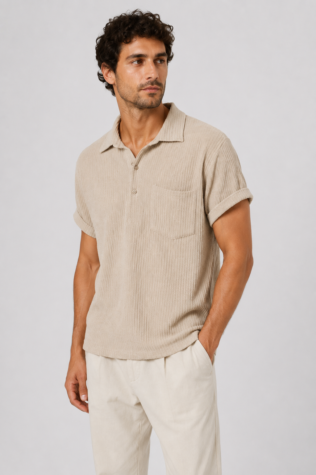 NOMU | Men's Ribbed Polo Shirt – Textured Short Sleeve Casual Fit