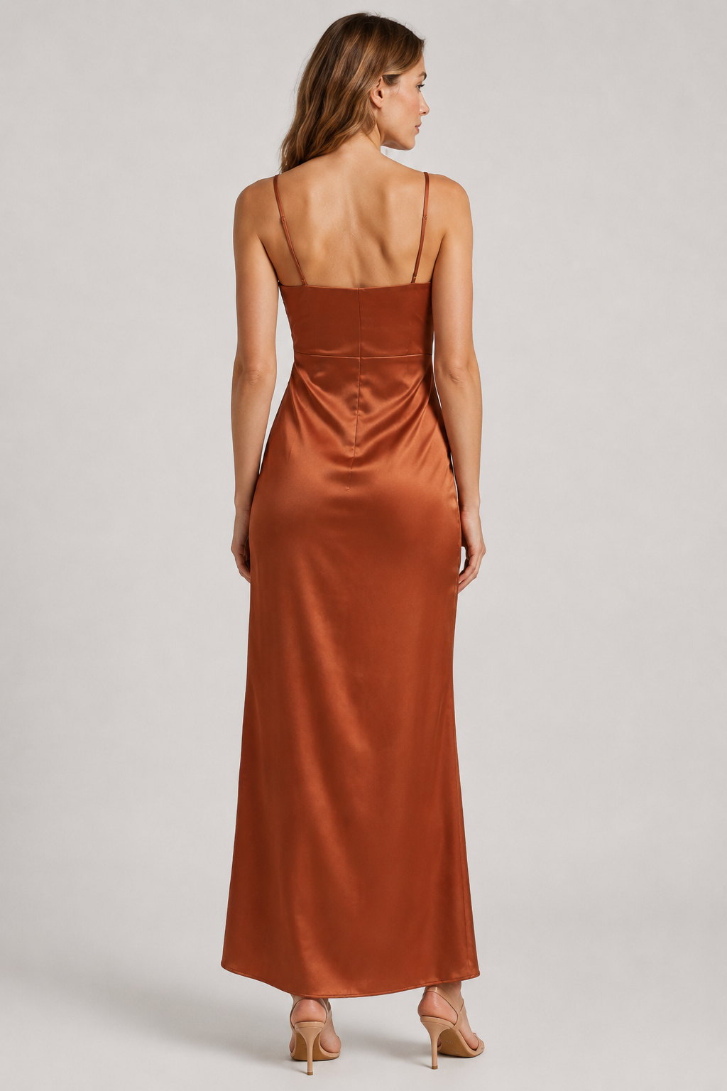 NOMU | Women's Satin Slip Maxi Dress – Elegant Spaghetti Strap Evening Dress