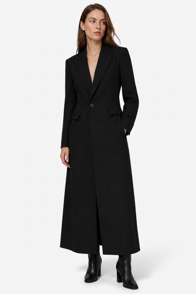 NOMU | Women's Long Coat – Tailored Lapel Single Button Design