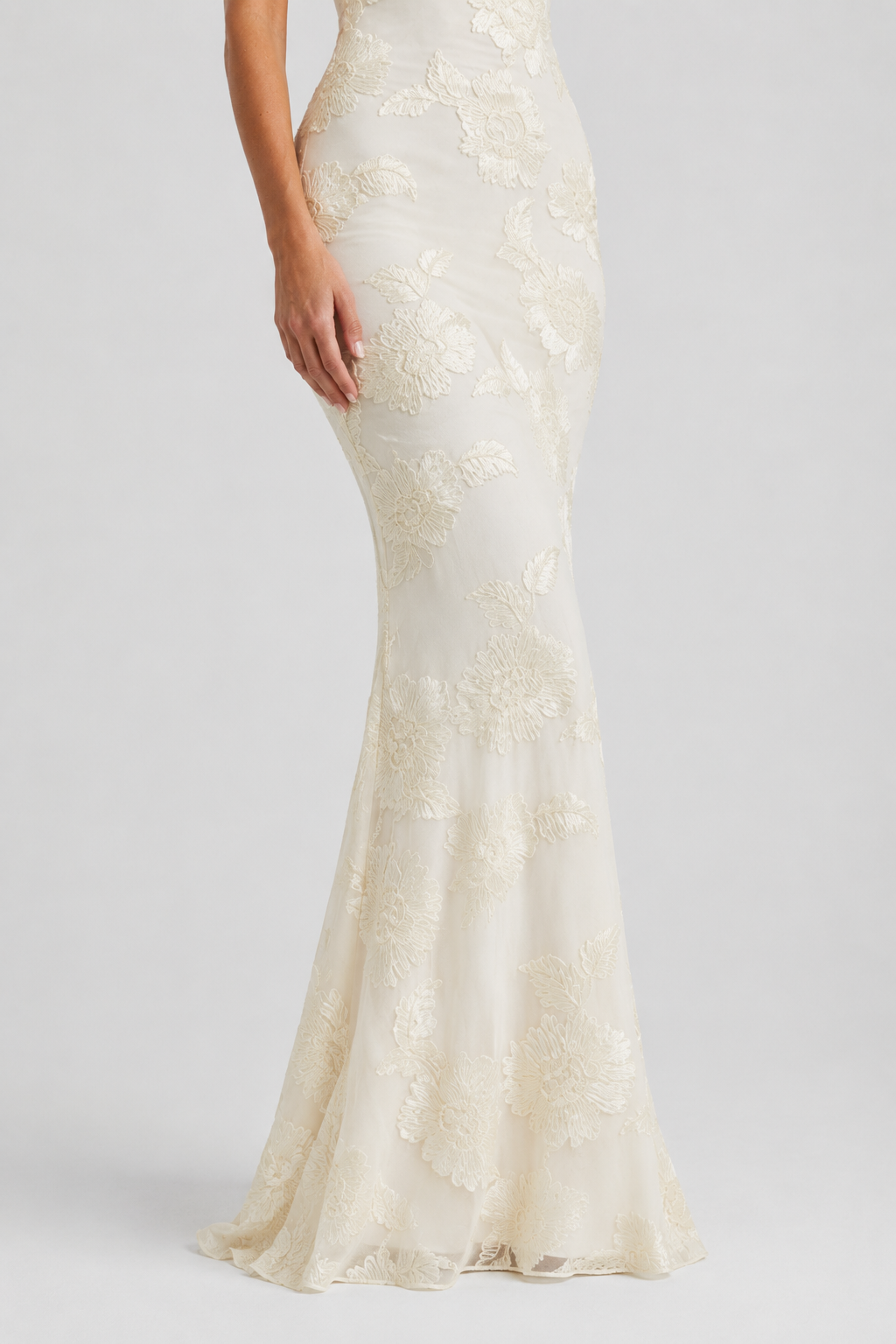 NOMU | Women's Floral Embroidered Bodycon Maxi Dress – Elegant Tie Strap Occasion Dress