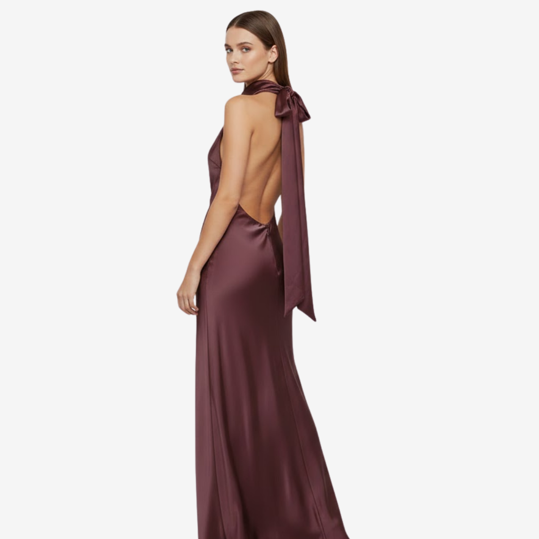 NOMU | Women's Satin Halter Maxi Dress – Elegant Sleeveless Evening Gown