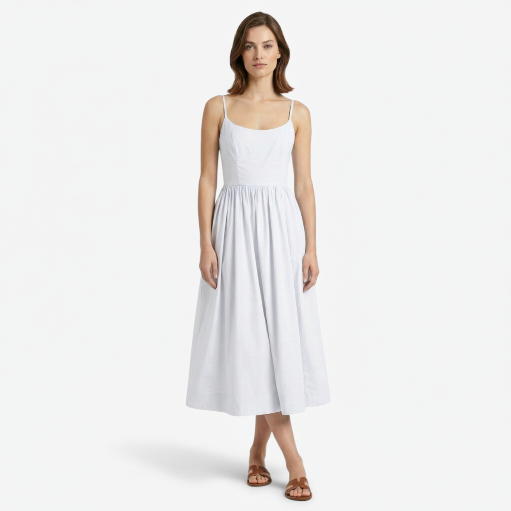 NOMU | Women's Sleeveless Square Neck Midi Dress – Elegant A-Line Casual Party Dress