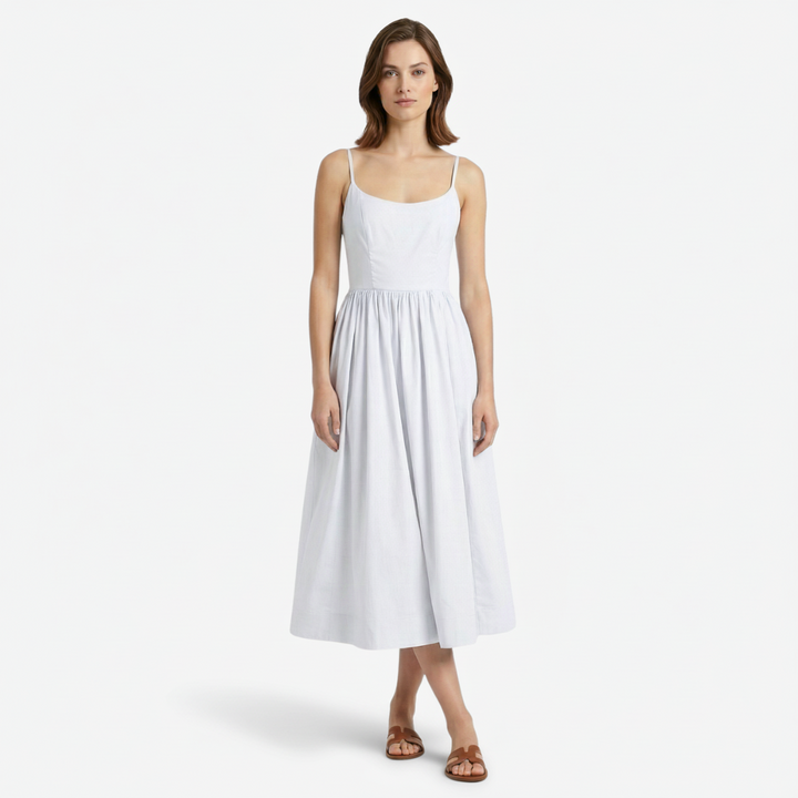 NOMU | Women's Sleeveless Square Neck Midi Dress – Elegant A-Line Casual Party Dress