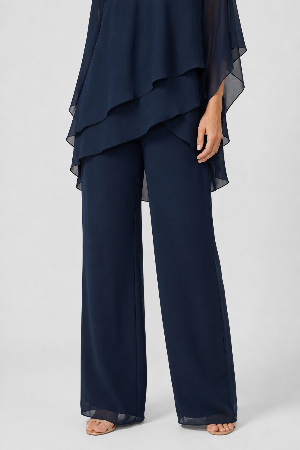 NOMU | Women's Elegant Chiffon Overlay Pant Set – Flowing Evening Two-Piece Outfit