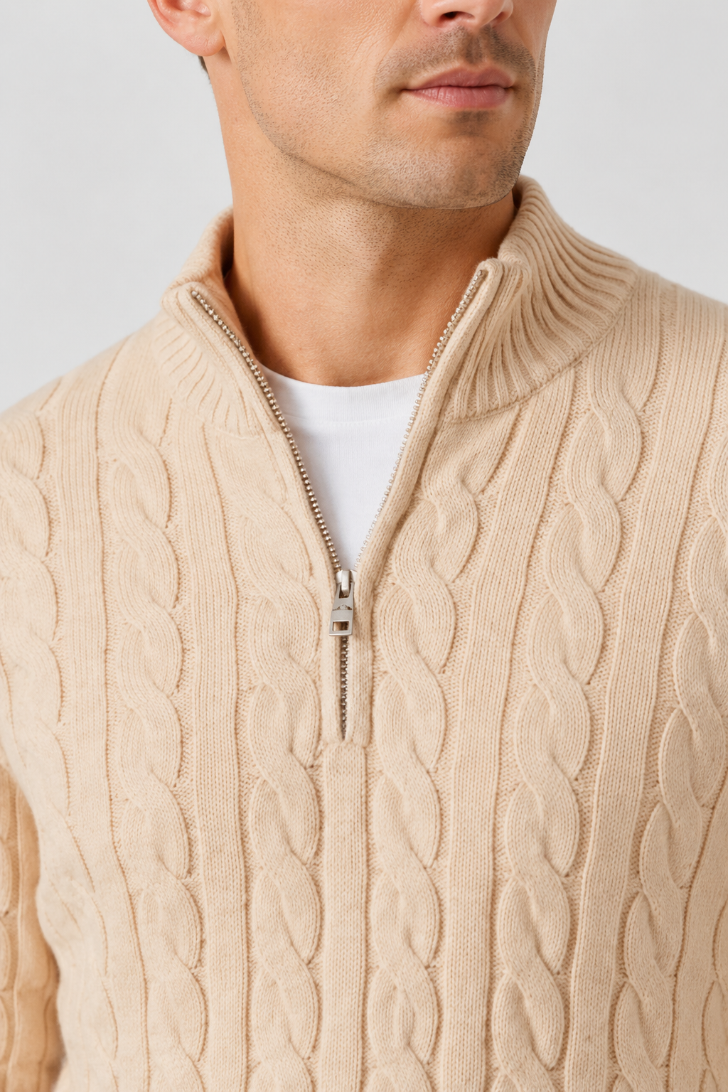 NOMU | Men's Cable Knit Quarter Zip Sweater – Classic Ribbed Pullover