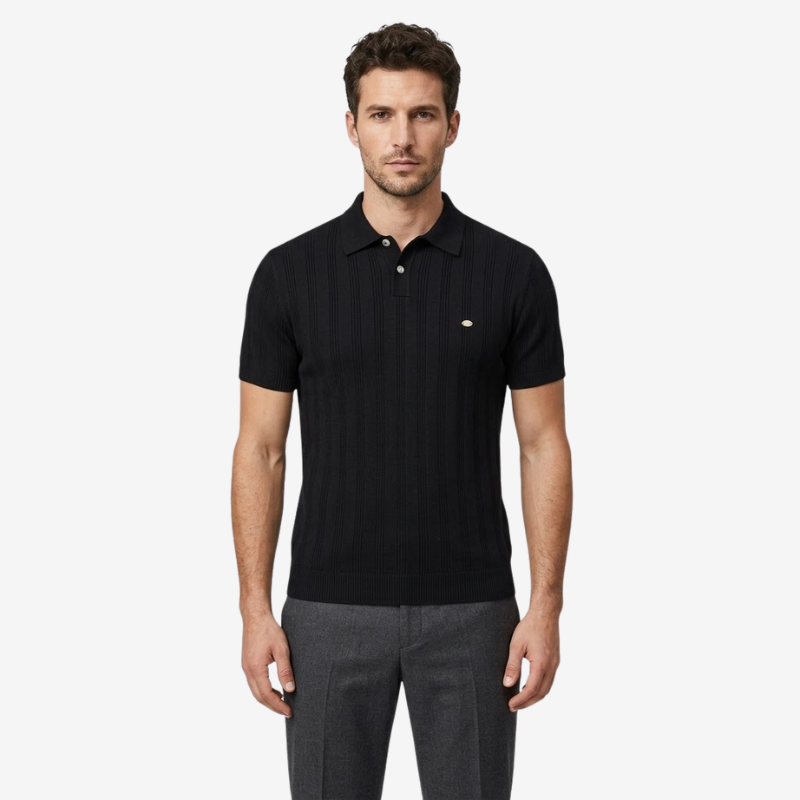 NOMU | Men's Textured Knit Polo Shirt – Slim Fit Smart Casual Short Sleeve Top